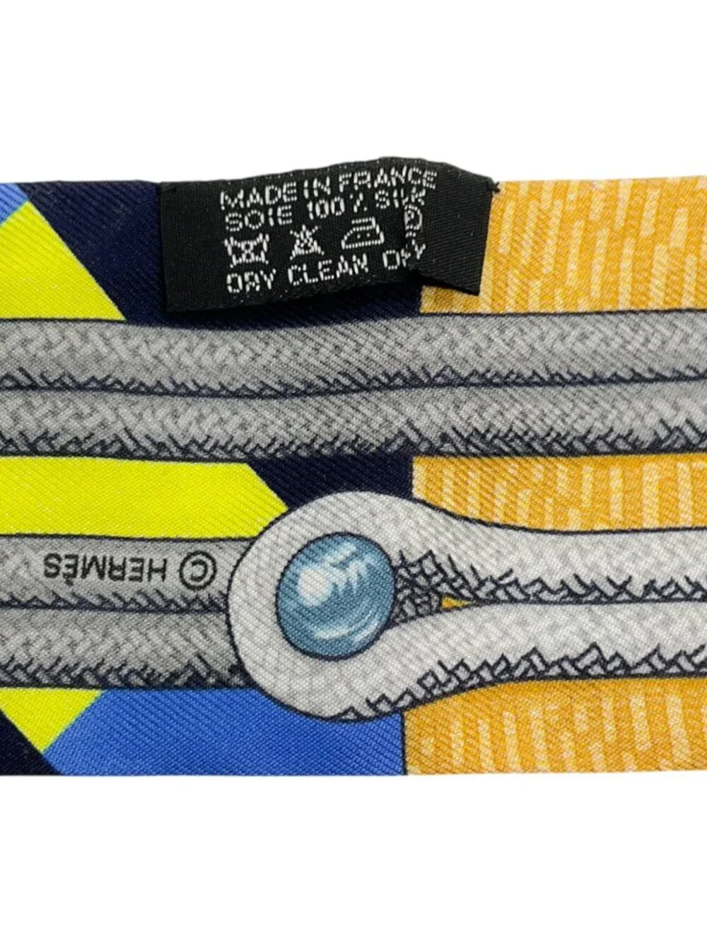 Hermès Blue / Yellow Brides et Gris-Gris silk Twilly Scarf